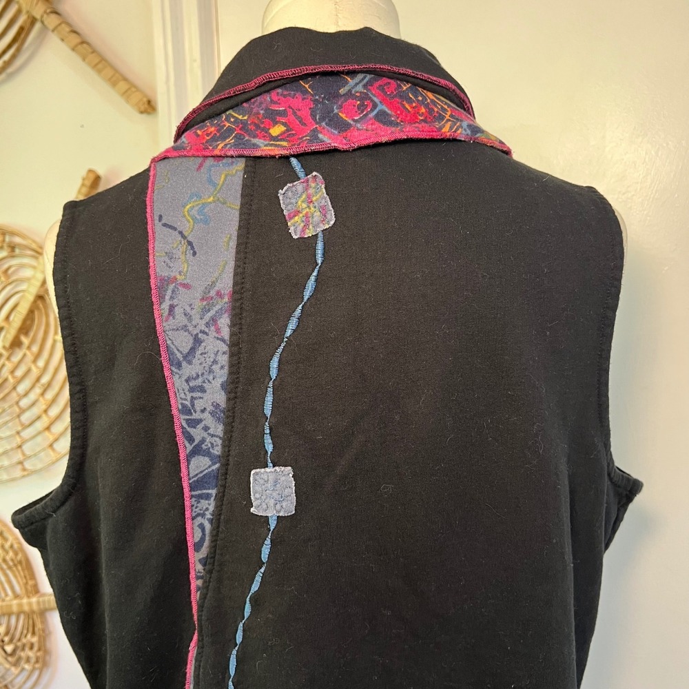 Parsley & Sage Art Patchwork Embroidered Button Front Vest XL Boho Lagenlook - Picture 7 of 8